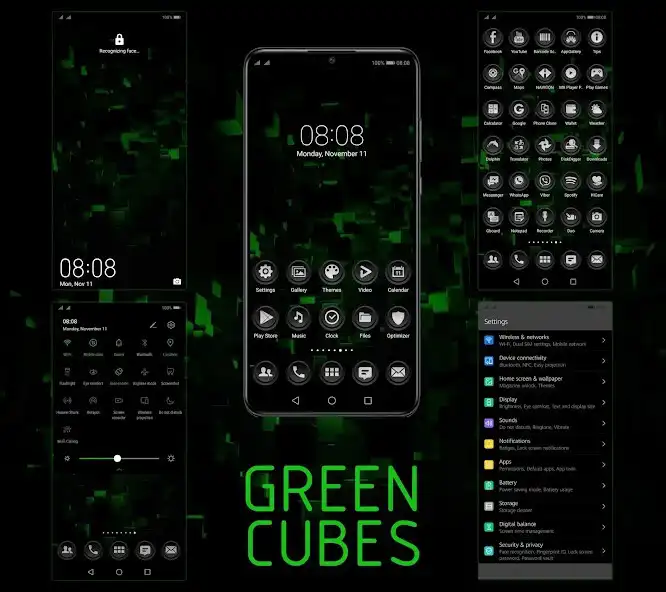 Play [EMUI 9.1]Green Cubes Theme  and enjoy [EMUI 9.1]Green Cubes Theme with UptoPlay
